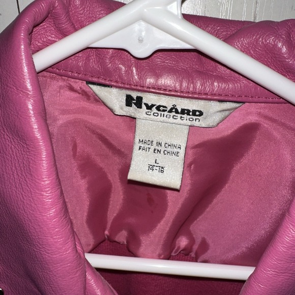 Nygard Collection Vibrant Pink Leather Jacket Sweater Knit Size L 12-14 Vintage - Picture 3 of 6